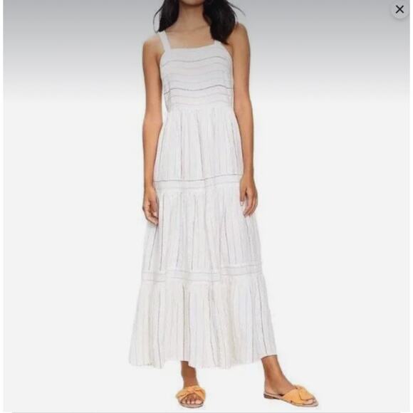 Loft White Multicolor Striped Maxi Dress - Size 6 - Picture 1 of 5
